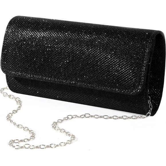 Evening Clutch Bag for Women Black Sparkling Party Clutch Wedding Party Handbag - Picture 1 of 6